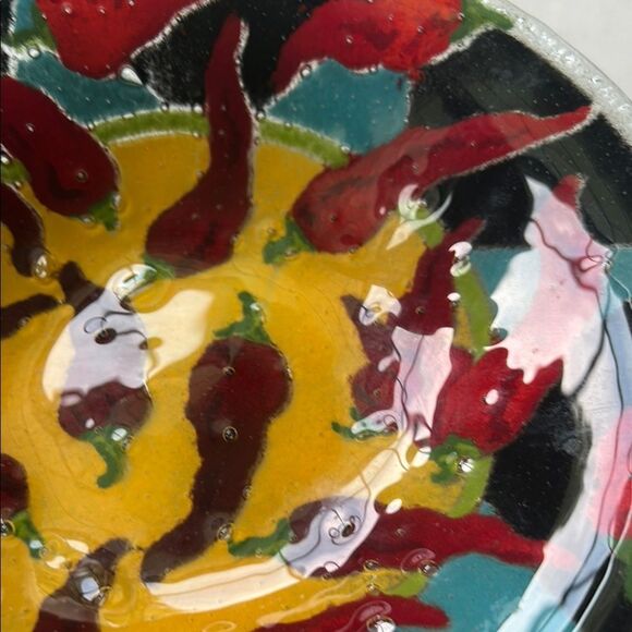 Handcrafted Artistic Bowl with Red and Yellow chili pepper design - Picture 3 of 4